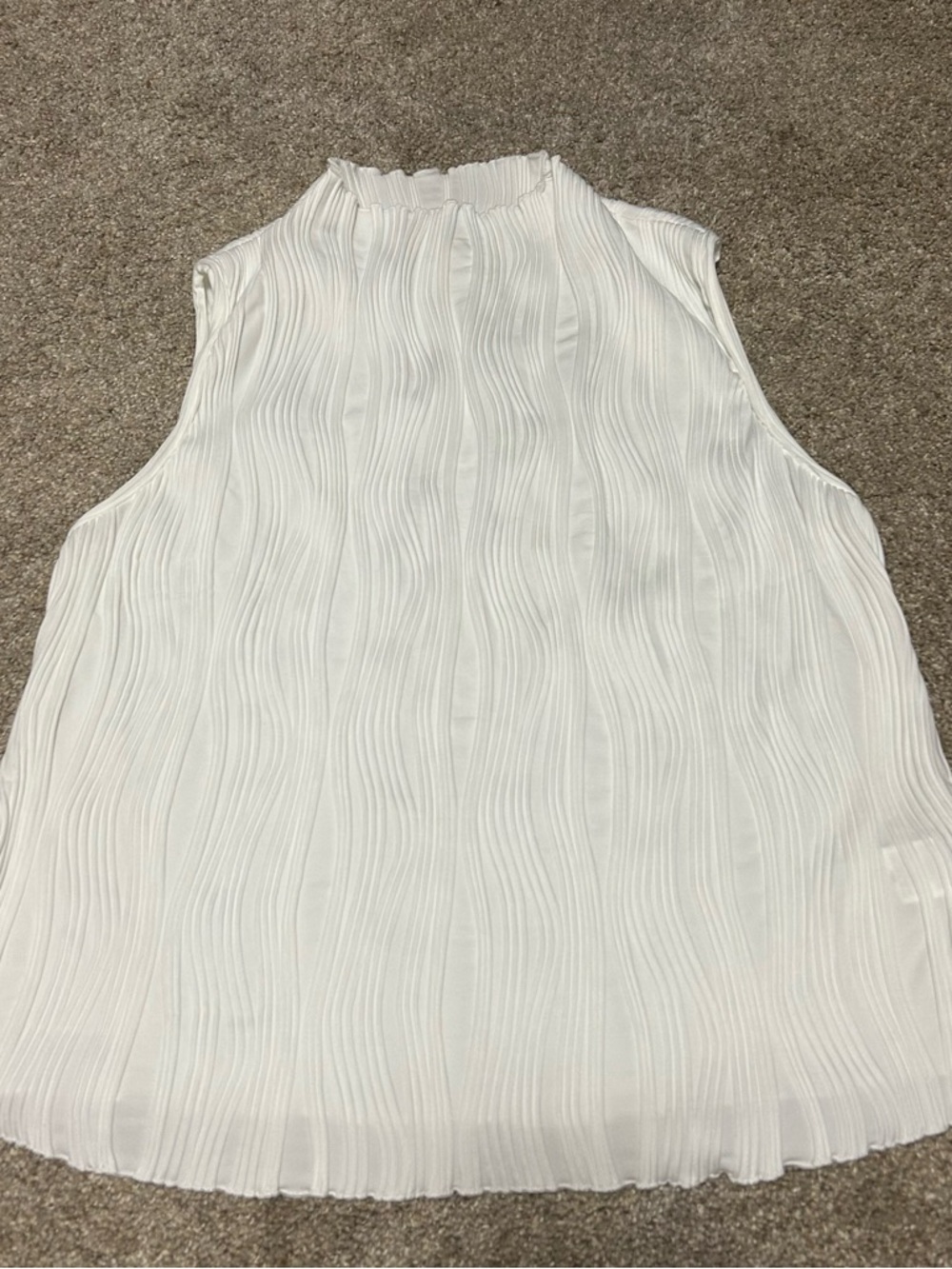 3/$10 Sleeveless White Pleated Mock Neck Women's Top